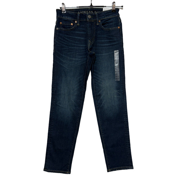 American Eagle Jeans Mens 26X30 Blue Slim Straight Next Level Flex Dark NWT - Picture 1 of 11